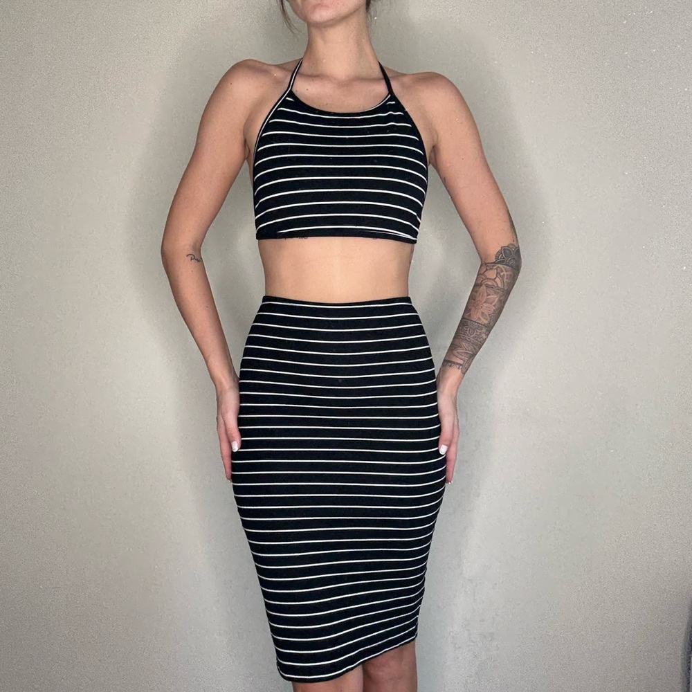 American Apparel Black and White Striped Skirt Set